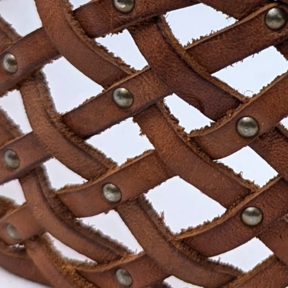 American Eagle Wide Leather Belt Woven Studded Braided Boho Cognac Brown S/M NWT